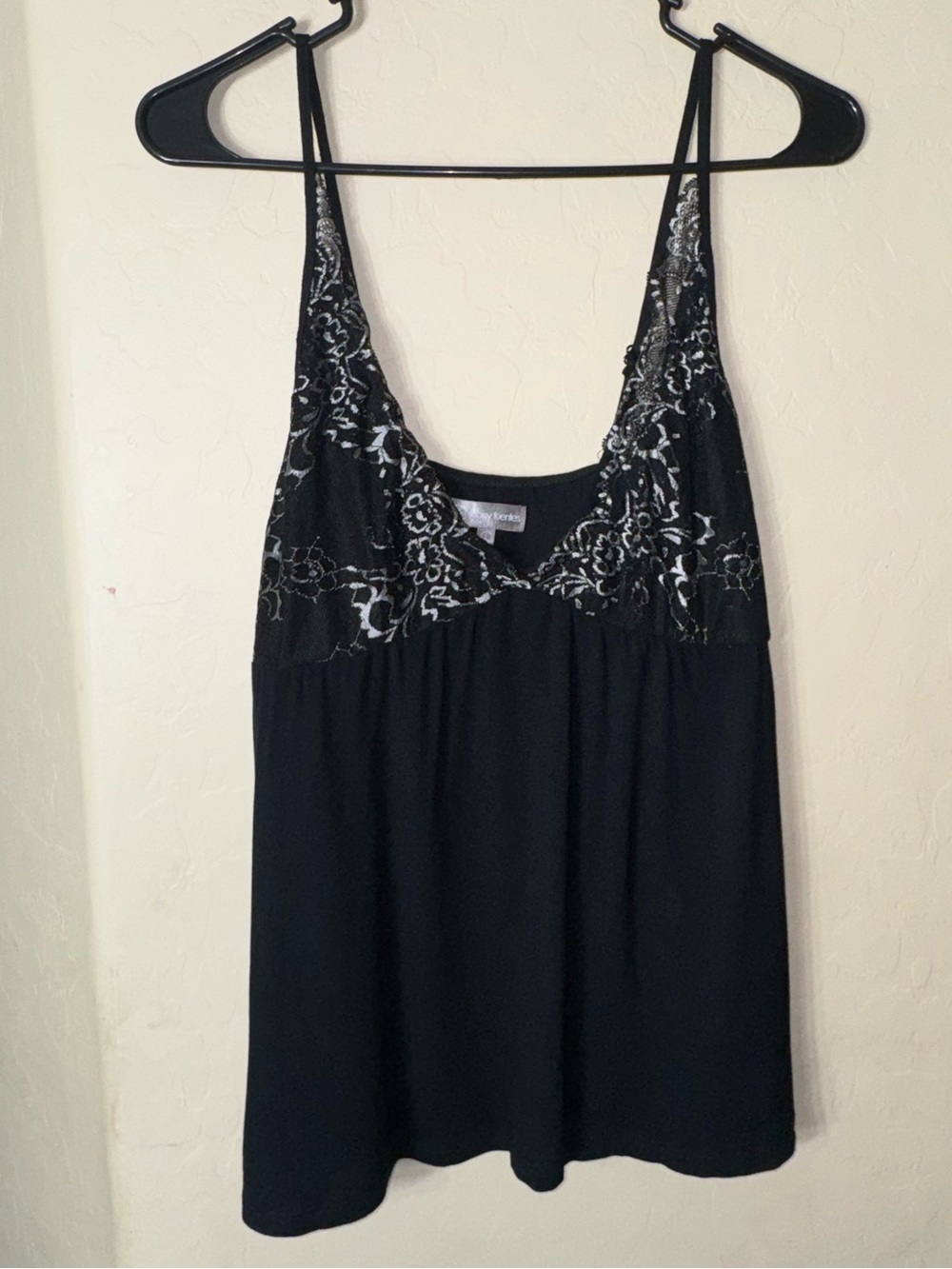 Daisy Fuentes Black Floral Lace Babydoll Cami Top Silver Embroidery Y2K